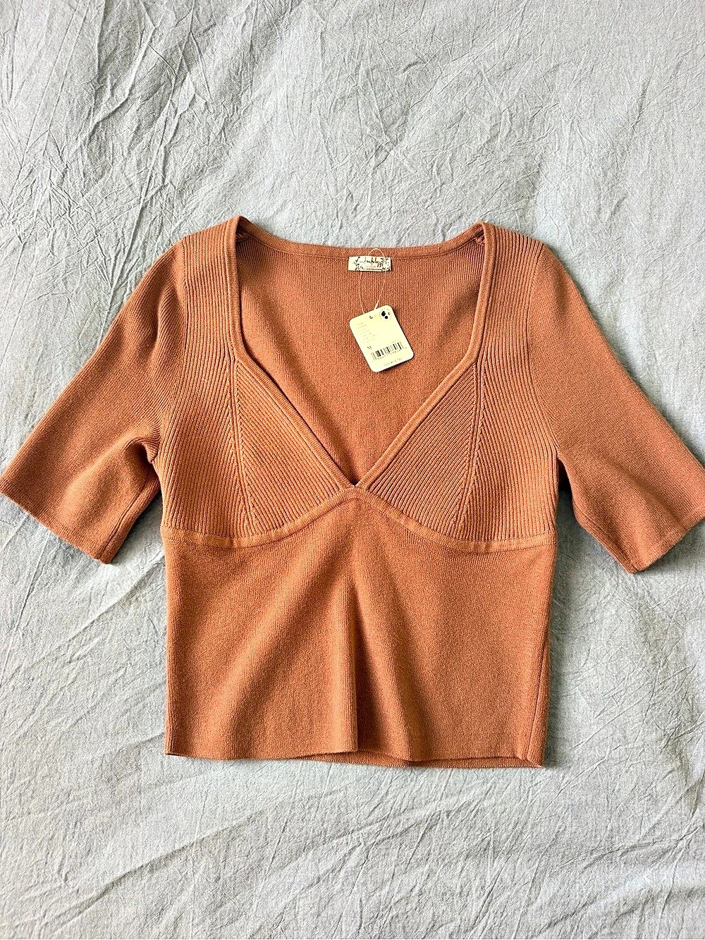 Free People Teagan Swit Short Sleeve Top Brown Medium NWT